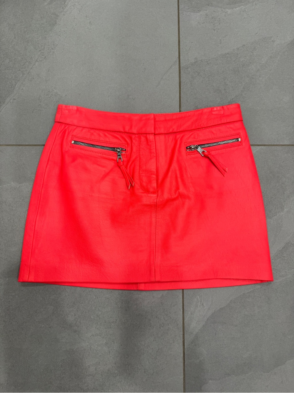 Milly Neon Pink Leather Mini Skirt with Front Zippers